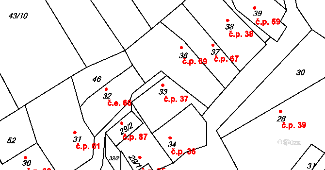 Chožov 37 na parcele st. 33 v KÚ Chožov, Katastrální mapa