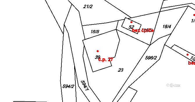 Šejby 27, Horní Stropnice na parcele st. 39 v KÚ Šejby, Katastrální mapa