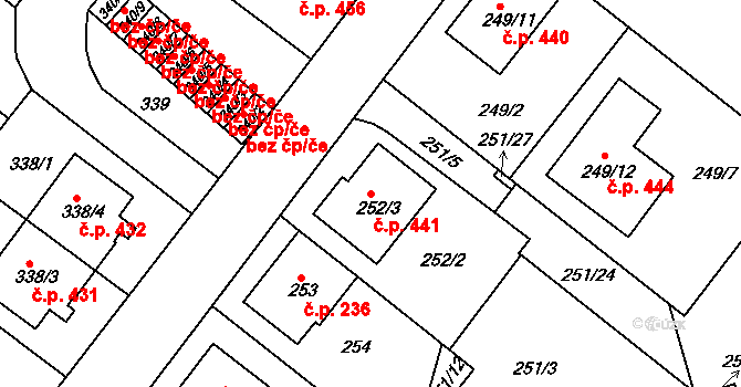Sobědruhy 441, Teplice na parcele st. 252/3 v KÚ Sobědruhy, Katastrální mapa