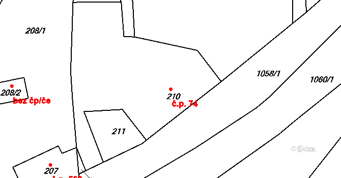 Javorník 74 na parcele st. 210 v KÚ Javorník-ves, Katastrální mapa