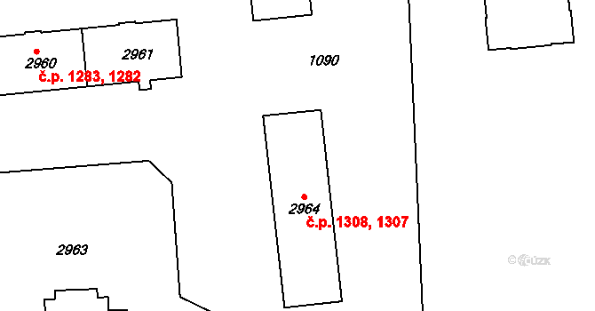 Sokolov 1307,1308 na parcele st. 2964 v KÚ Sokolov, Katastrální mapa