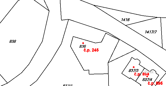 Řeporyje 245, Praha na parcele st. 836 v KÚ Řeporyje, Katastrální mapa