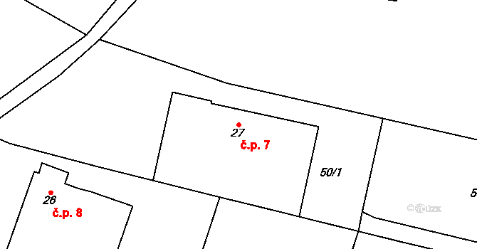 Podhůří 7, Vrchlabí na parcele st. 27 v KÚ Podhůří-Harta, Katastrální mapa