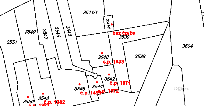 Česká Lípa 1633 na parcele st. 3540 v KÚ Česká Lípa, Katastrální mapa