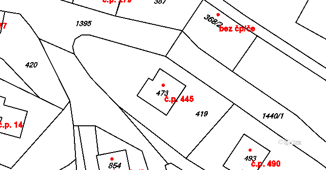 Chrastava 445 na parcele st. 473 v KÚ Chrastava I, Katastrální mapa