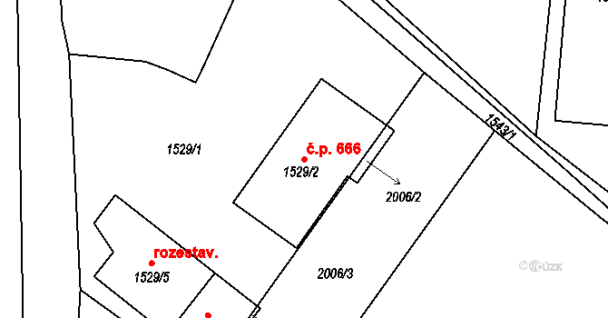 Liberec XXV-Vesec 666, Liberec na parcele st. 1529/2 v KÚ Vesec u Liberce, Katastrální mapa
