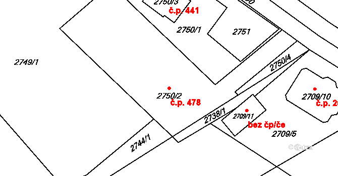Hranice 478, Karviná na parcele st. 2750/2 v KÚ Karviná-město, Katastrální mapa
