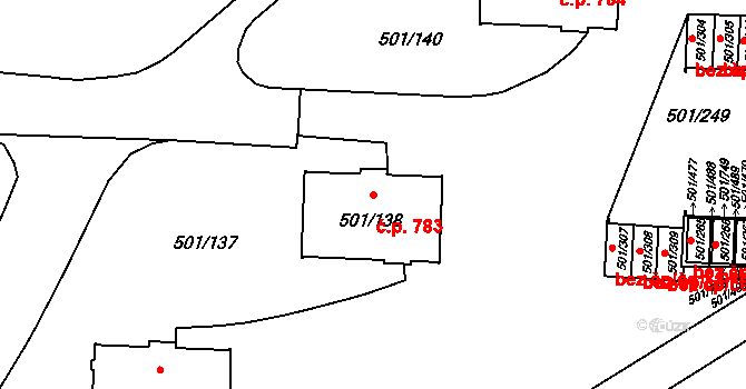 Ráj 783, Karviná na parcele st. 501/138 v KÚ Ráj, Katastrální mapa