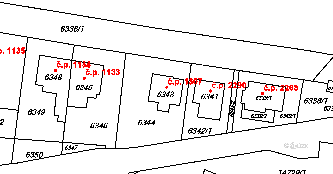 Vsetín 1307 na parcele st. 6343 v KÚ Vsetín, Katastrální mapa