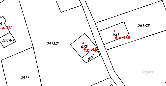 Nové Křečany 140, Staré Křečany na parcele st. 575 v KÚ Staré Křečany, Katastrální mapa