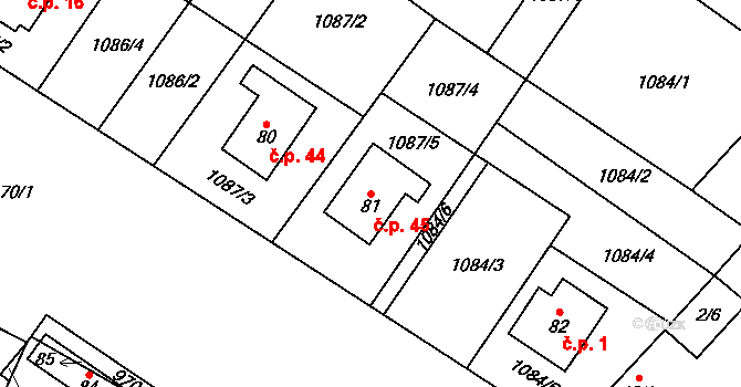 Trnobrany 45, Liběšice na parcele st. 81 v KÚ Trnobrany, Katastrální mapa