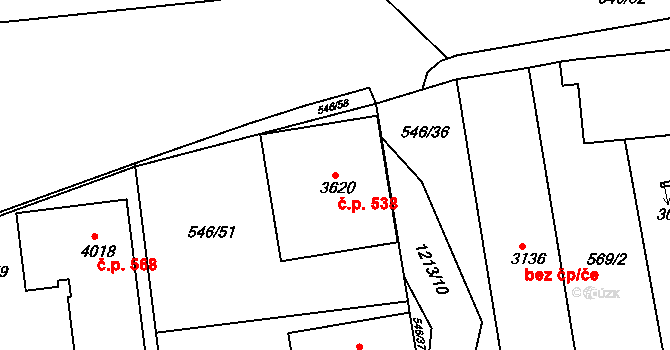 Holínské Předměstí 538, Jičín na parcele st. 3620 v KÚ Jičín, Katastrální mapa