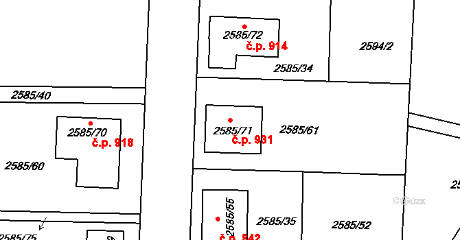 Protivín 931 na parcele st. 2585/71 v KÚ Protivín, Katastrální mapa