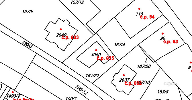Úšovice 815, Mariánské Lázně na parcele st. 3040 v KÚ Úšovice, Katastrální mapa