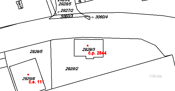 Žižkov 2844, Praha na parcele st. 2929/3 v KÚ Žižkov, Katastrální mapa