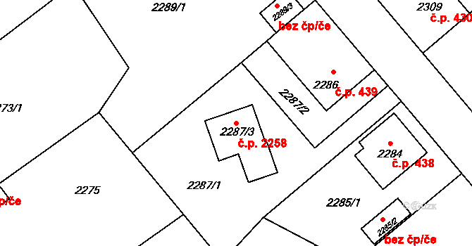 Zábřeh 2258 na parcele st. 2287/3 v KÚ Zábřeh na Moravě, Katastrální mapa