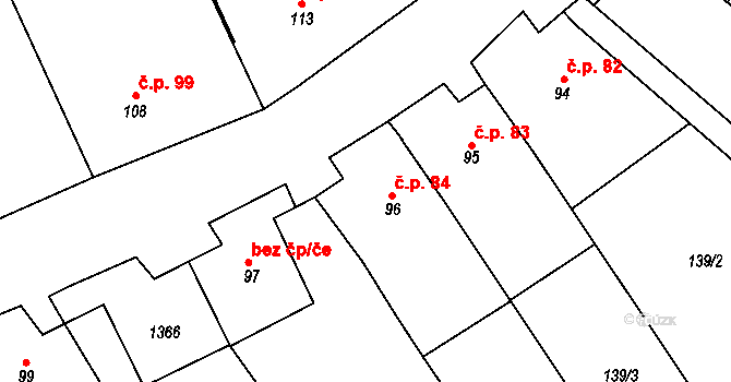 Heraltice 84 na parcele st. 96 v KÚ Heraltice, Katastrální mapa