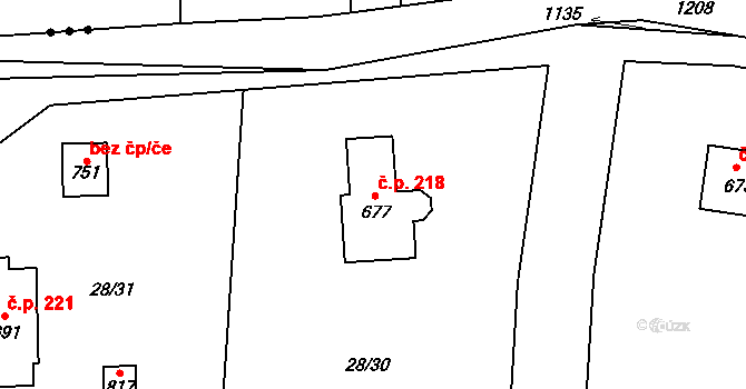 Malenovice 218 na parcele st. 677 v KÚ Malenovice, Katastrální mapa