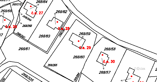Tušimice 29, Kadaň na parcele st. 268/59 v KÚ Tušimice, Katastrální mapa