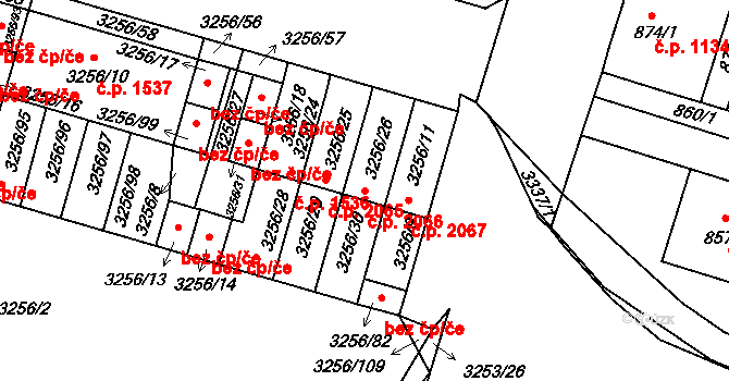 Benešov 2066 na parcele st. 3256/26 v KÚ Benešov u Prahy, Katastrální mapa