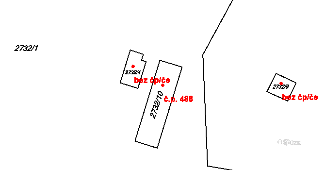 Předměstí 488, Litoměřice na parcele st. 2732/10 v KÚ Litoměřice, Katastrální mapa