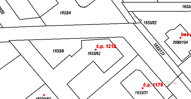 Rohatec 1212 na parcele st. 1633/62 v KÚ Rohatec, Katastrální mapa
