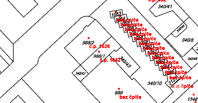 Hrabůvka 1042, Ostrava na parcele st. 988/1 v KÚ Hrabůvka, Katastrální mapa