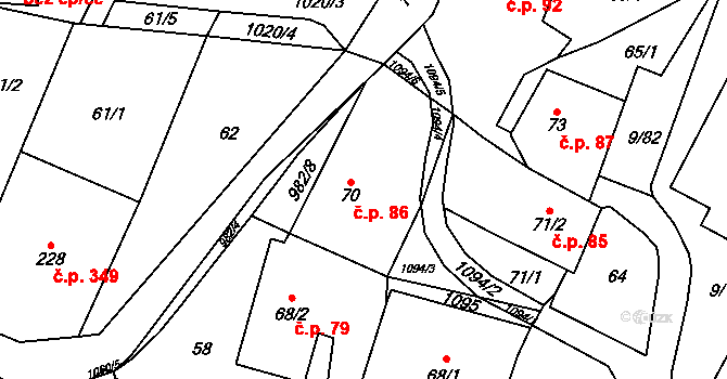 Český Herálec 86, Herálec na parcele st. 70 v KÚ Český Herálec, Katastrální mapa
