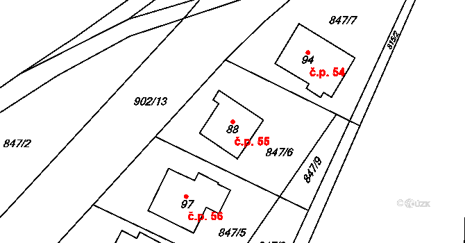 Sedliště 55, Jimramov na parcele st. 88 v KÚ Sedliště u Jimramova, Katastrální mapa