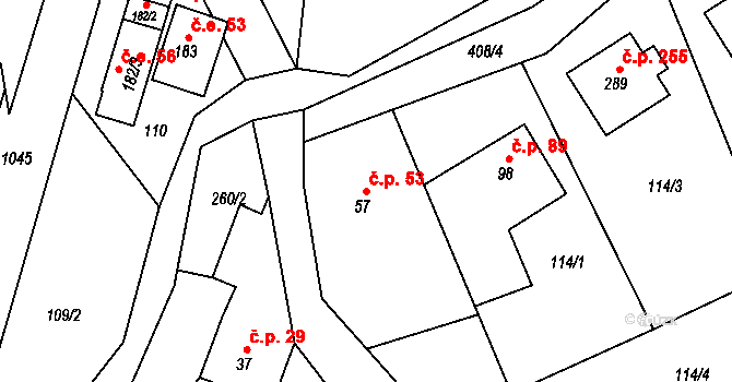 Štěpánov nad Svratkou 53 na parcele st. 57 v KÚ Štěpánov nad Svratkou, Katastrální mapa