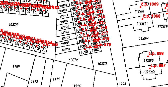 Šumbark 206, Havířov na parcele st. 1089 v KÚ Šumbark, Katastrální mapa