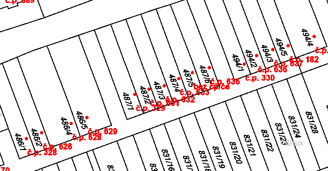 Tlumačov 632 na parcele st. 487/3 v KÚ Tlumačov na Moravě, Katastrální mapa