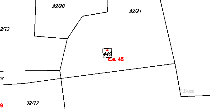 Guty 45, Třinec na parcele st. 440 v KÚ Guty, Katastrální mapa