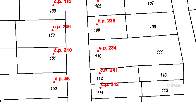 Hodějice 234 na parcele st. 110 v KÚ Hodějice, Katastrální mapa