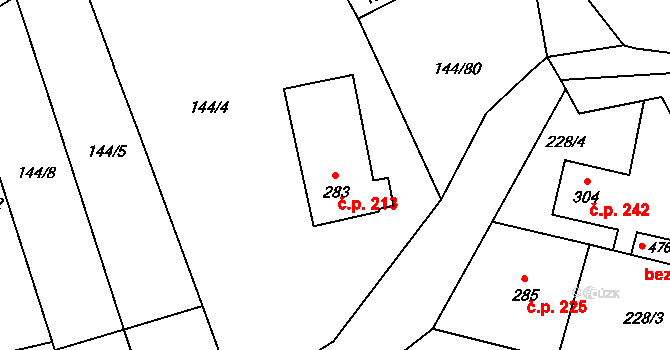 Louky 213, Zlín na parcele st. 283 v KÚ Louky nad Dřevnicí, Katastrální mapa