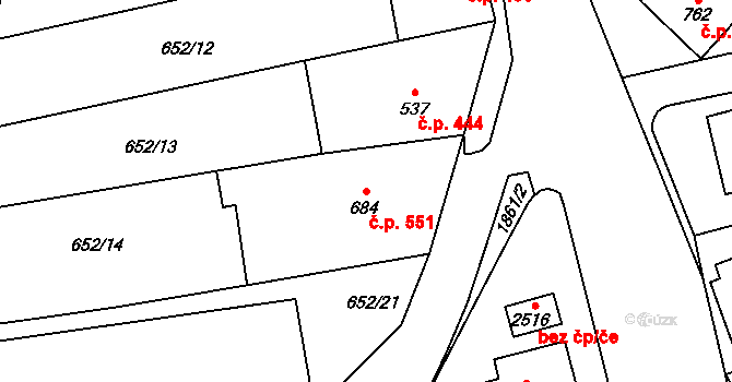 Malenovice 551, Zlín na parcele st. 684 v KÚ Malenovice u Zlína, Katastrální mapa