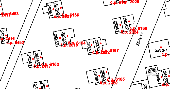 Zlín 2022 na parcele st. 2837/1 v KÚ Zlín, Katastrální mapa