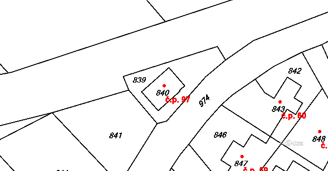 Žimrovice 97, Hradec nad Moravicí na parcele st. 840 v KÚ Žimrovice, Katastrální mapa