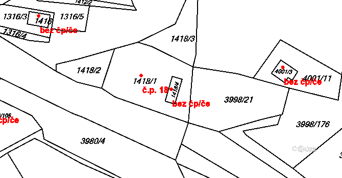Těšovice 43168728 na parcele st. 1418/4 v KÚ Těšovice, Katastrální mapa