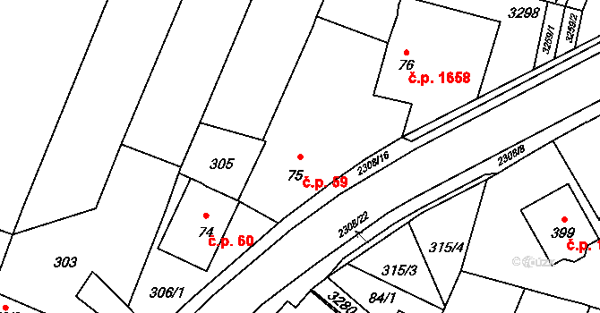 Kateřinky 59, Opava na parcele st. 75 v KÚ Kateřinky u Opavy, Katastrální mapa