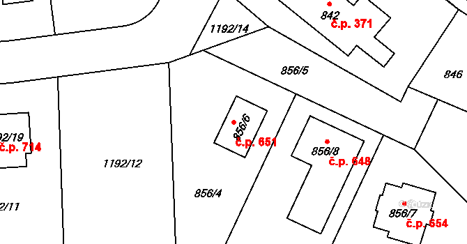 Hřebeč 651 na parcele st. 856/6 v KÚ Hřebeč, Katastrální mapa