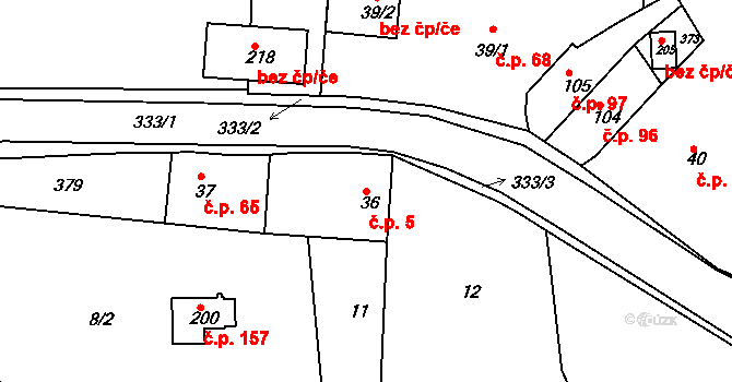 Hroubovice 5 na parcele st. 36 v KÚ Hroubovice, Katastrální mapa