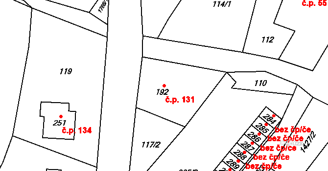 Studnice 131 na parcele st. 192 v KÚ Studnice u Hlinska, Katastrální mapa