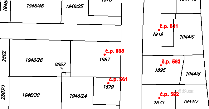 Beroun-Závodí 688, Beroun na parcele st. 1987 v KÚ Beroun, Katastrální mapa