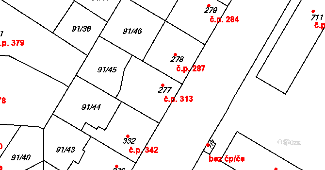 Mikovice 313, Kralupy nad Vltavou na parcele st. 277 v KÚ Mikovice u Kralup nad Vltavou, Katastrální mapa