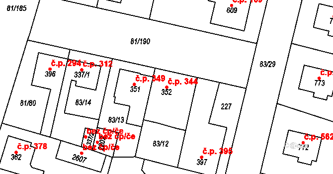 Lobeček 344, Kralupy nad Vltavou na parcele st. 352 v KÚ Lobeček, Katastrální mapa