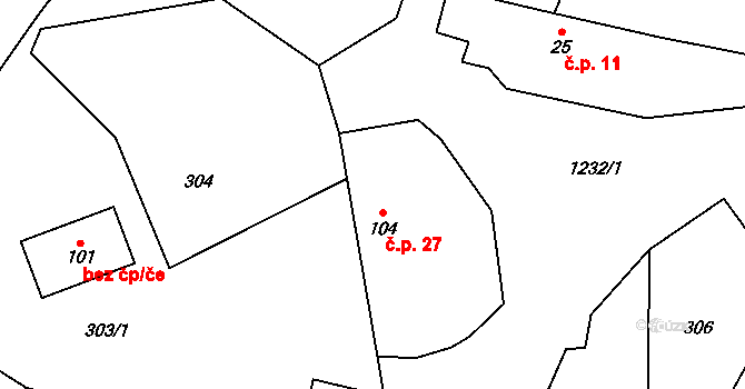 Smrkov 27, Jistebnice na parcele st. 104 v KÚ Orlov u Jistebnice, Katastrální mapa