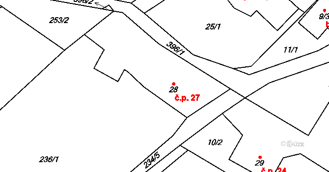 Těšetiny 27, Mochtín na parcele st. 28 v KÚ Těšetiny, Katastrální mapa