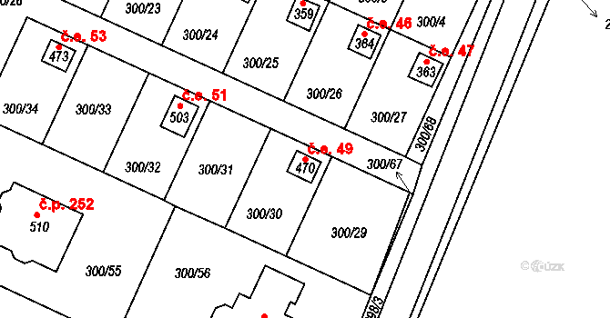 Hrádek 49 na parcele st. 470 v KÚ Hrádek u Rokycan, Katastrální mapa