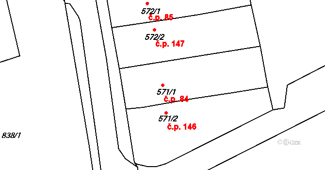 Olivětín 84, Broumov na parcele st. 571/1 v KÚ Broumov, Katastrální mapa